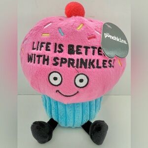 NWT Punchkins Cupcake with "Life is Better With Sprinkles!" embroidered on it.